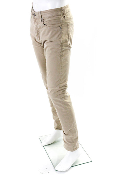 Adriano Goldschmied Mens Everett Slim Straight Leg Pants Beige Cotton Size 29X34