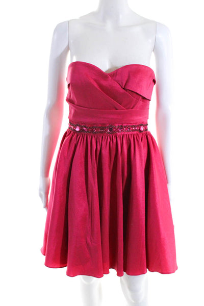 Aidan Aidan Mattox Womens Jeweled Strapless Mini Empire Waist Dress Pink Size 4