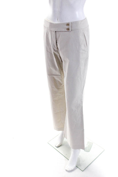 Faconnable Womens Cotton Mid Rise Flat Front Flared Dress Trousers Beige Size 6