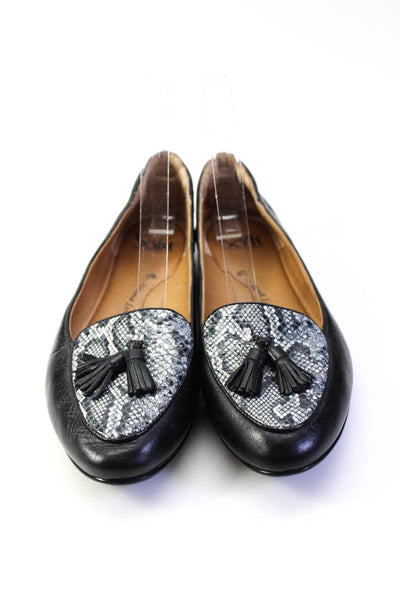 Sofft Womens Leather Snakeskin Print Almond Toe Tassel Loafers Black Size 7.5