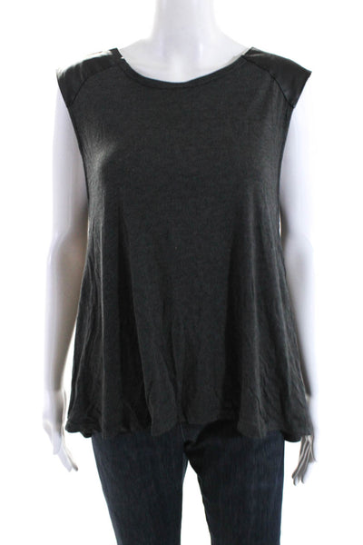 Alice + Olivia Womens Jersey Knit Leather Trim Sleeveless Top Gray Black Size L