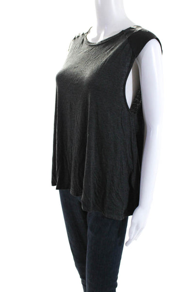 Alice + Olivia Womens Jersey Knit Leather Trim Sleeveless Top Gray Black Size L