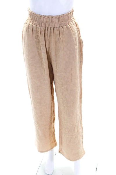 Black Saks Fifth Avenue Womens Cotton Elastic Waist Wide Leg Pants Beige Size XS