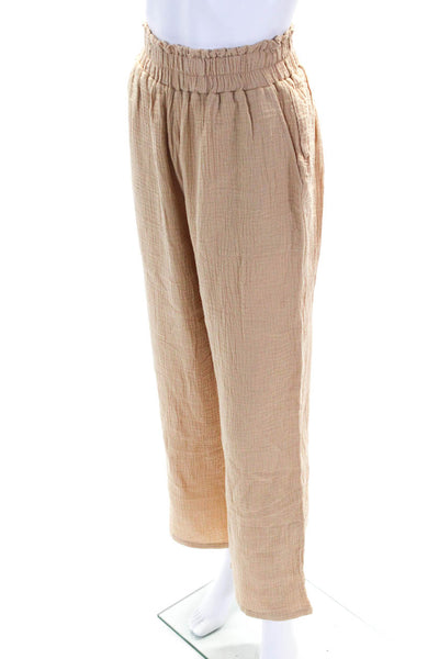 Black Saks Fifth Avenue Womens Cotton Elastic Waist Wide Leg Pants Beige Size XS