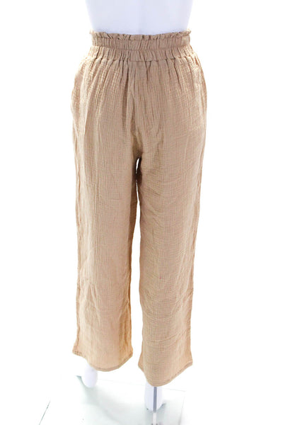 Black Saks Fifth Avenue Womens Cotton Elastic Waist Wide Leg Pants Beige Size XS