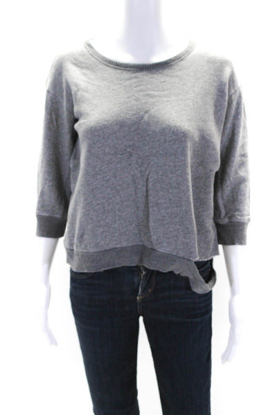 Wilt Womens Cotton Distressed Round Neck Long Sleeve Sweatshirt Top Gray Size XS