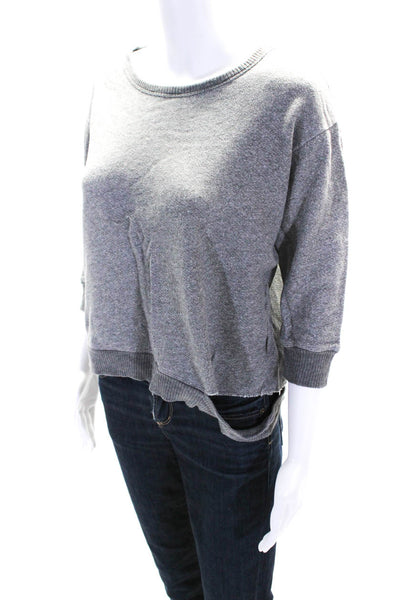 Wilt Womens Cotton Distressed Round Neck Long Sleeve Sweatshirt Top Gray Size XS