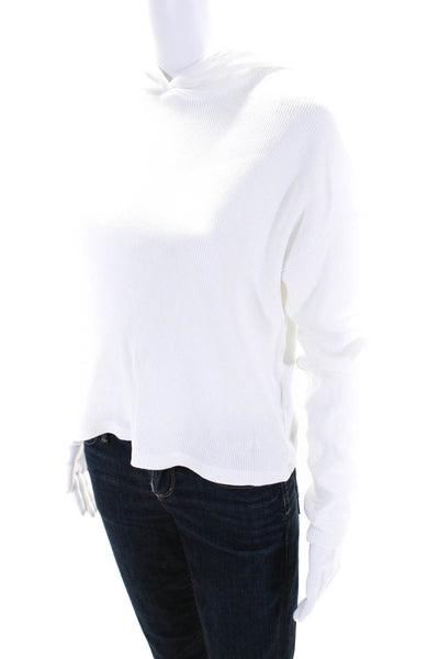 Leallo Womens Cotton Thermal Long Sleeve Pullover Hoodie Top White Size XS