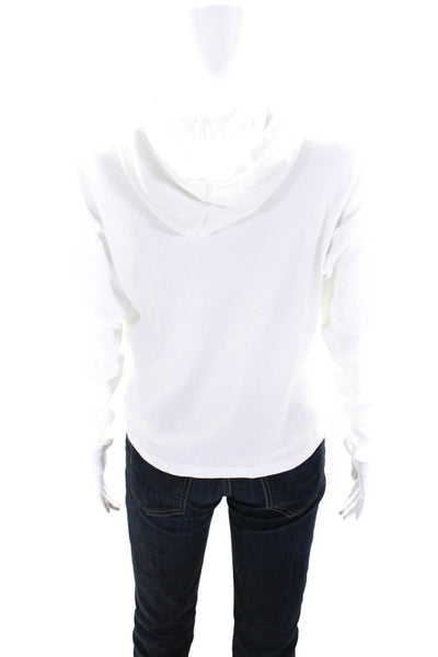 Leallo Womens Cotton Thermal Long Sleeve Pullover Hoodie Top White Size XS