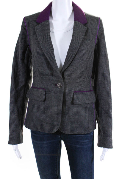 Juicy Couture Womens Wool Blend V-Neck Button Up Blazer Jacket Gray Size M