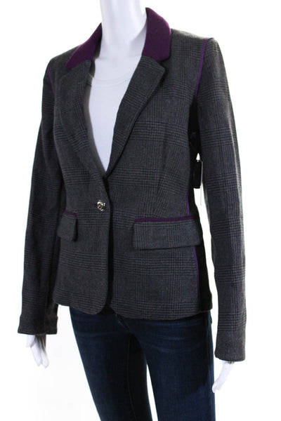 Juicy Couture Womens Wool Blend V-Neck Button Up Blazer Jacket Gray Size M