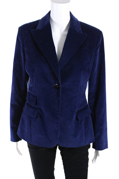 Aquazzura Womens Corduroy Peak Lapel Blazer Jacket Navy Blue Size IT 42