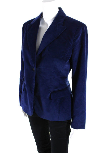 Aquazzura Womens Corduroy Peak Lapel Blazer Jacket Navy Blue Size IT 42