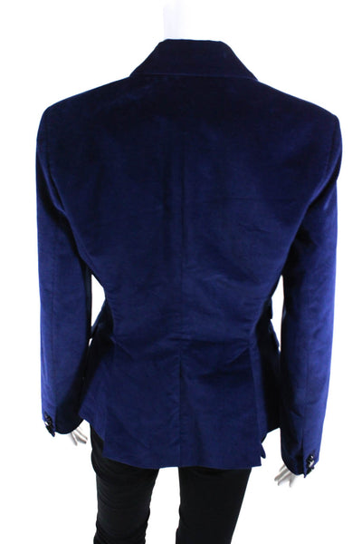 Aquazzura Womens Corduroy Peak Lapel Blazer Jacket Navy Blue Size IT 42