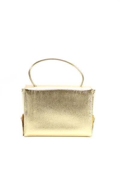 Designer Womens Small Metallic Leather Flap Top Handle Tote Handbag Gold