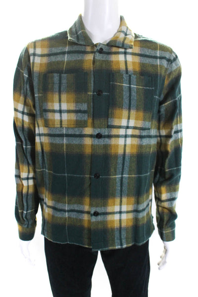 Bhode Mens Long Sleeve Button Down Plaid Flannel Shirt Green Yellow Size S