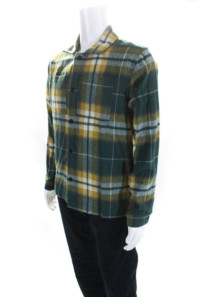 Bhode Mens Long Sleeve Button Down Plaid Flannel Shirt Green Yellow Size S