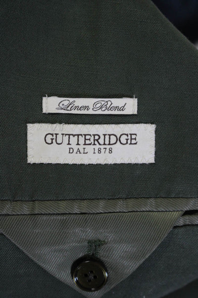 Gutteridge Mens Linen Unlined Two Button Blazer Jacket Green Size 46