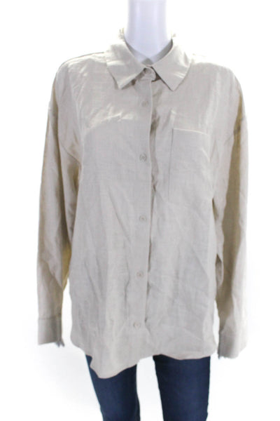 Oak + Fort Women's Collared Long Sleeves Button Down Shirt Beige Size L