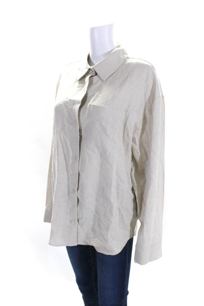 Oak + Fort Women's Collared Long Sleeves Button Down Shirt Beige Size L