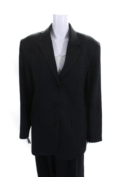 MNG Women's Long Sleeves Lined Two Piece Pant Suit Black Pinstripe Size 8