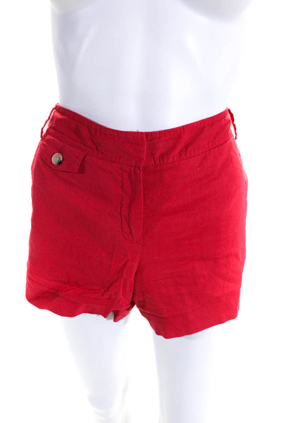 Theory Womens Linen Blend Four Pocket Hook Closure Mid-Rise Shorts Red Size 4