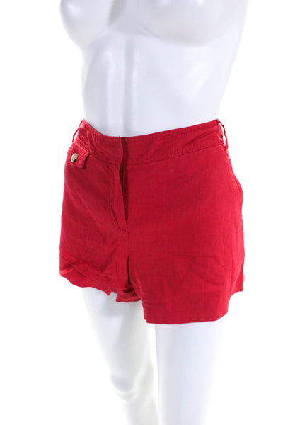 Theory Womens Linen Blend Four Pocket Hook Closure Mid-Rise Shorts Red Size 4