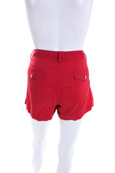 Theory Womens Linen Blend Four Pocket Hook Closure Mid-Rise Shorts Red Size 4