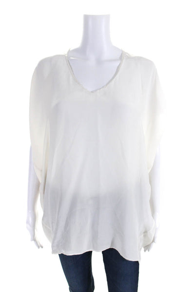 Vince Womens Satin V-Neck Short Sleeve Pullover Blouse Top Cream Size M