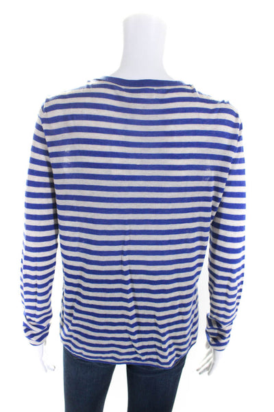 Velvet Womens Cotton Striped Round Neck Long Sleeve Knit Top Blue Size S