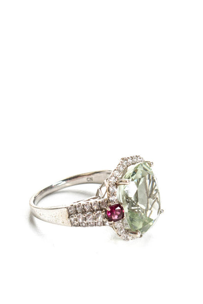 Rarities Sterling Silver Prasiolite Garnet Spinel Halo Cocktail Ring Size 8