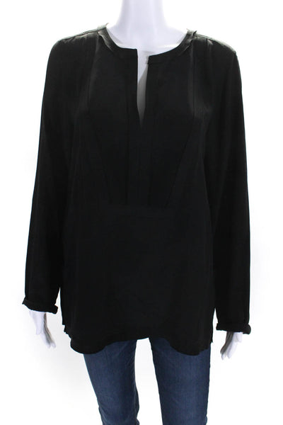 BCBGMAXAZRIA Womens Silk V-Neck Long Sleeve Pullover Blouse Top Black Size M