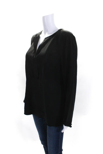 BCBGMAXAZRIA Womens Silk V-Neck Long Sleeve Pullover Blouse Top Black Size M