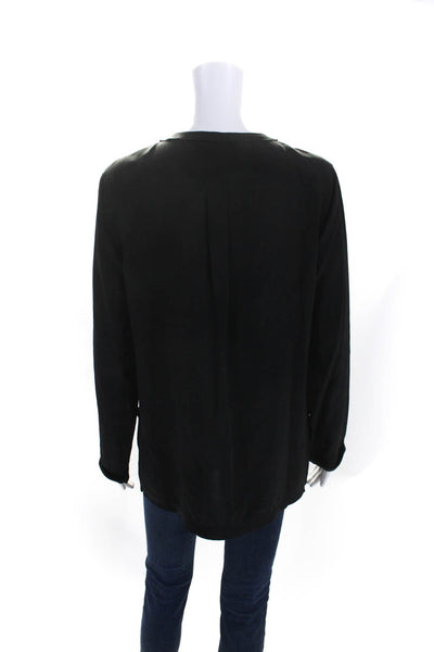 BCBGMAXAZRIA Womens Silk V-Neck Long Sleeve Pullover Blouse Top Black Size M