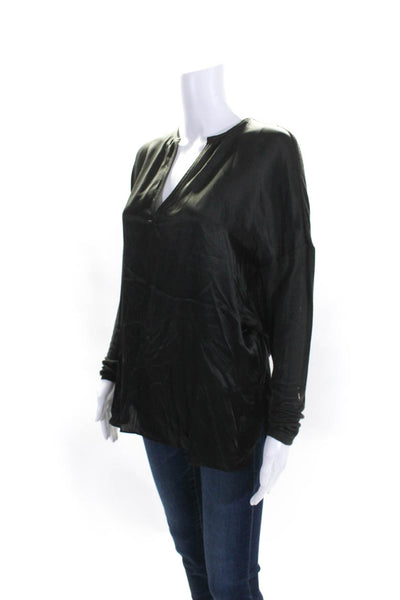 Vince Womens Knit V-Neck Long Sleeve Pullover Blouse Top Black Size S