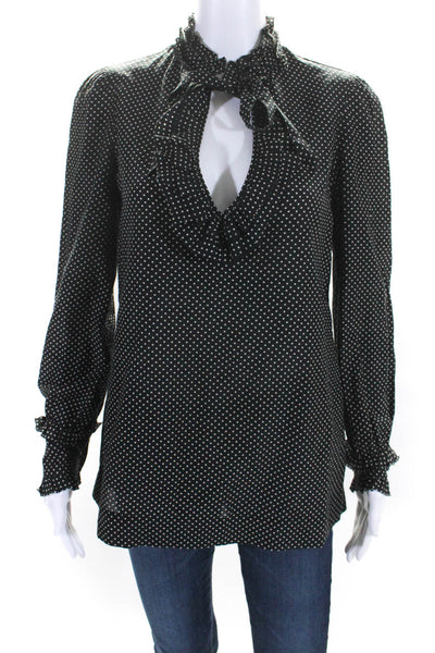 Joie Womens Cotton Blend Polka Dot V-Neck Long Sleeve Blouse Top Black Size M