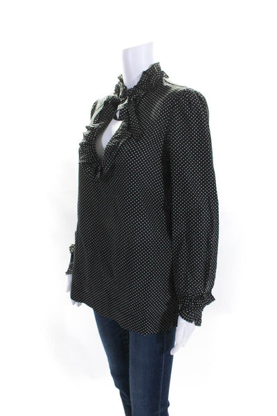 Joie Womens Cotton Blend Polka Dot V-Neck Long Sleeve Blouse Top Black Size M