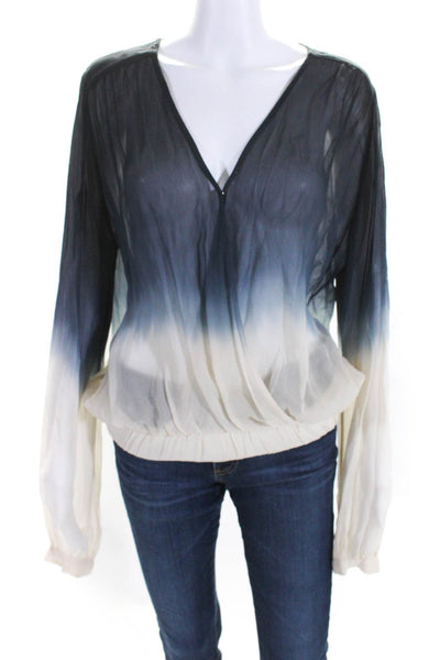 Young Fabulous & Broke Womens Ombre V-Neck Long Sleeve Blouse Top Navy Size M