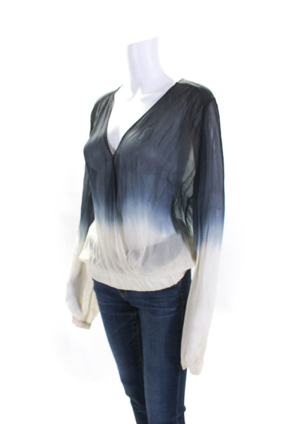 Young Fabulous & Broke Womens Ombre V-Neck Long Sleeve Blouse Top Navy Size M