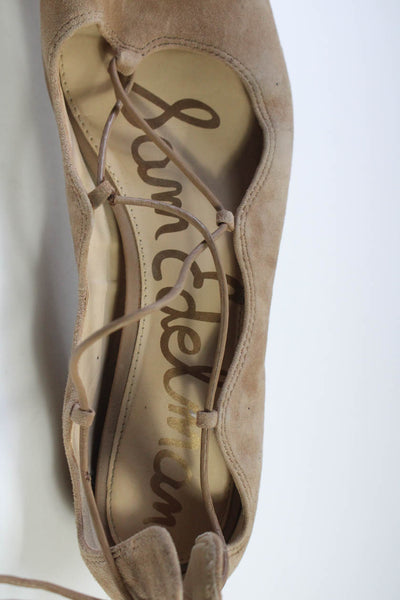 Sam Edelman Womens Suede Open Toe Lace Up Flats Sandals Beige Size 8.5