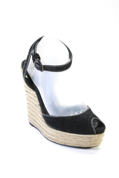 Theory Womens Suede Open Toe Espadrille Wedges Sandals Black Size 40 10