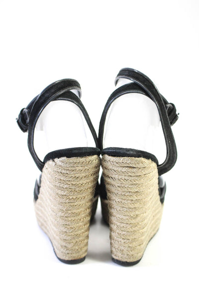 Theory Womens Suede Open Toe Espadrille Wedges Sandals Black Size 40 10