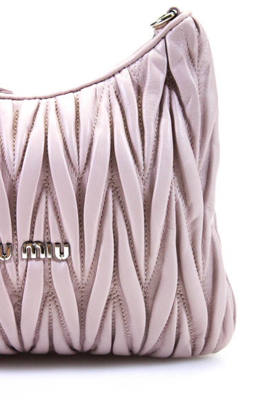 Miu Miu Womens Pleated Matelasse Chain Crossbody Handbag Light Pink Leather