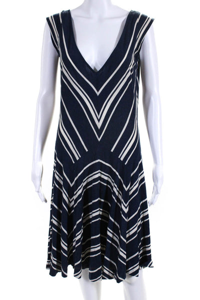 Ralph Lauren Womens Stretch Striped V-Neck Sleeveless Pullover Dress Navy Size S