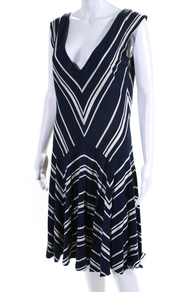 Ralph Lauren Womens Stretch Striped V-Neck Sleeveless Pullover Dress Navy Size S