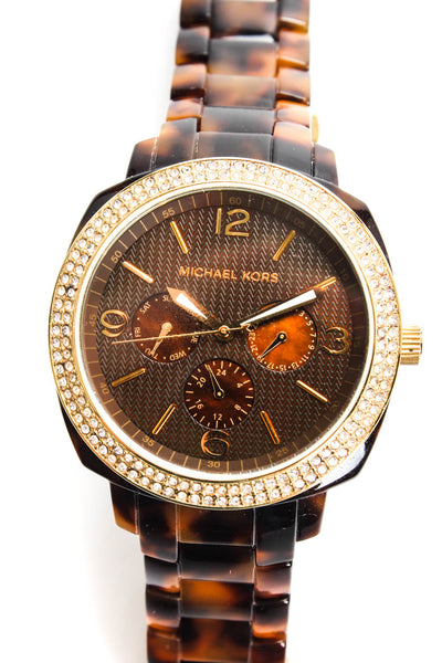 Michael Kors Women's Acrylic Gold Plated Steel Chronograph Tortoise Band Watch