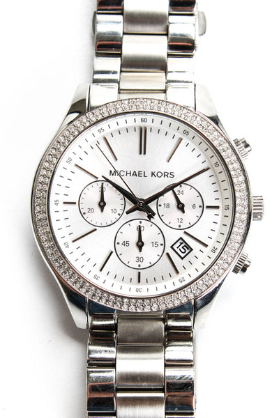 Michael Kors Womens Silver Tone Stainless Steel Runway Chronograph Watch 42mm