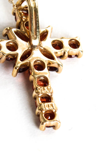 Designer Womens 14K Yellow Gold Garnet Cross Pendant Necklace 19" 2.2g