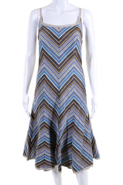 Akris Punto Womens Silk Chevron Print Round Neck Sleeveless Dress Brown Size 10