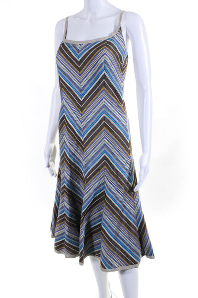 Akris Punto Womens Silk Chevron Print Round Neck Sleeveless Dress Brown Size 10